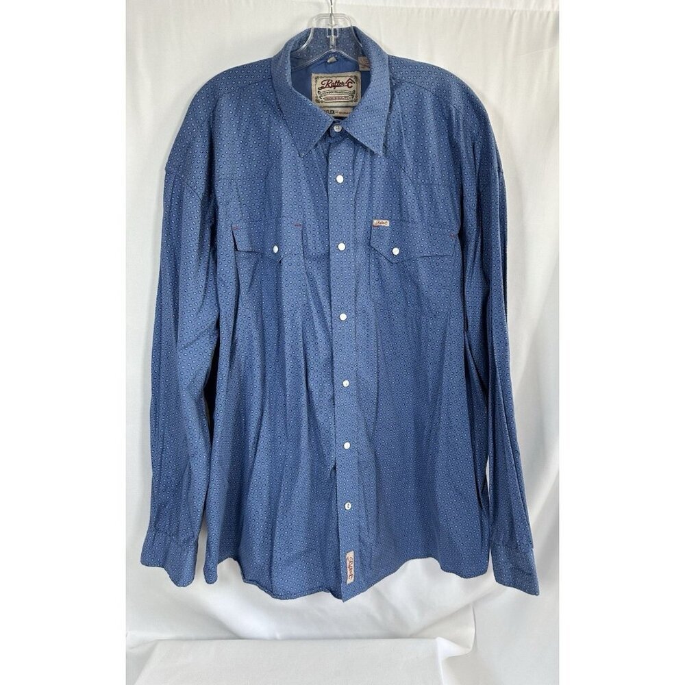 Rafter-C ProFlex45 Western Long Sleeve Pearl Snap - 2XL Blue Cross/X Design